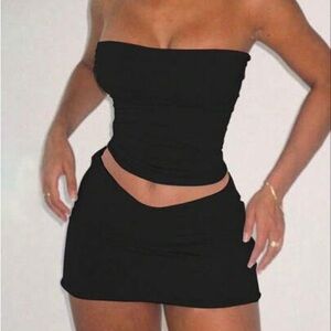 Elegant Black Strapless Mini Skirt Set